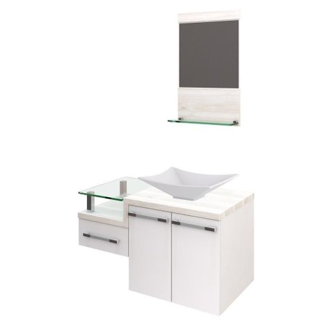 Conjunto Balcão C-cuba L38 e Espelheira Legno 831 Branco Chess C-preto Ônix Branco Chess C-snow