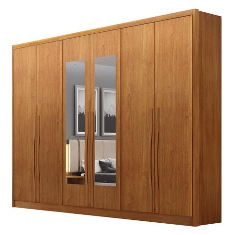 Guarda Roupa Casal Livorno 6 Portas 6 Gavetas com Espelho Cinamomo - Novo Horizonte