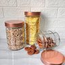PORTA MANTIMENTOS CONJUNTO HERMETICOS COM 3 PEÇAS EM VIDRO INOX ROSE GOLD RETRO LUXO - 4