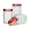 PORTA MANTIMENTOS CONJUNTO HERMETICOS COM 3 PEÇAS EM VIDRO INOX ROSE GOLD RETRO LUXO - 1