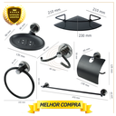 Ver imagem 3 de Kit Acessório para Banheiro Aço Inox 6 Peças com Porta Shampoo Vidro Canto Preto Fosco Cód. 1850