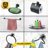 Kit Acessório para Banheiro Aço Inox 6 Peças com Porta Shampoo Vidro Canto Preto Fosco Cód. 1850 - 4