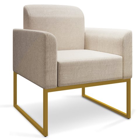 Poltrona Marisa Linho Base Industrial Metálica Dourado - D’Rossi