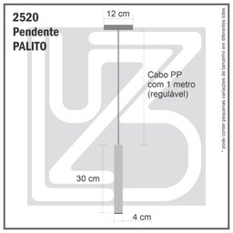 Pendente Tubo Palito 30cm - Preto com Anel Ouro - 4