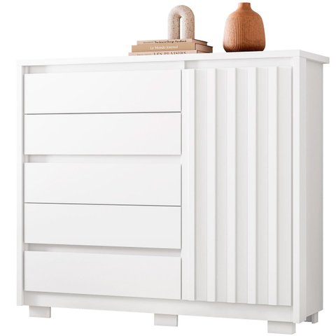Cômoda Sapateira Duello 5 Gavetas 1 Porta Branco