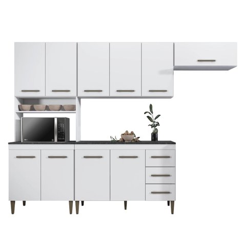 Cozinha Modulada 10 Portas 3 Gavetas Atenas Kaiki Móveis:Branco