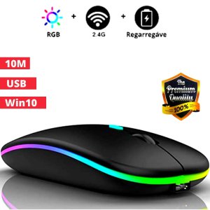 Mouse Silencioso Sem Fio Recarregável Luminoso Led RGB Kapbom KA-618 Silencioso Sem Fio Recarregavel