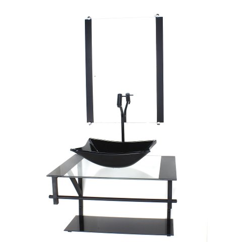 GABINETE DE VIDRO PARA BANHEIRO 60CM AP CUBA RETANGULAR PRETO COM TORNEIRA PRETA