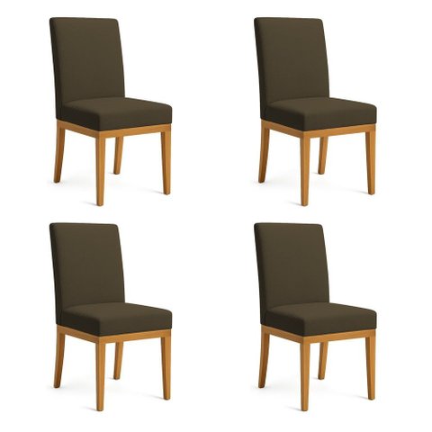 Kit 4 Cadeiras de Jantar Brisa Linho Marrom Café Base de Madeira - Pallazio