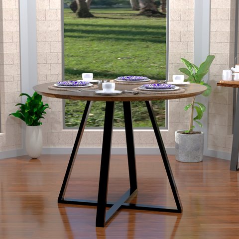 Mesa Modelo Industrial Jantar Laís 90 Cm com Pés de Ferro Imbuia