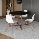 Ver imagem 1 de Mesa Industrial Jantar Redonda Preta 110cm Base V com 4 Cadeiras Eames Brancas Base Cobre