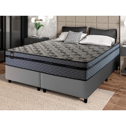 Conjunto Cama Box Queen c/ Molas Ensacadas Montreal Cinza 158x198x64