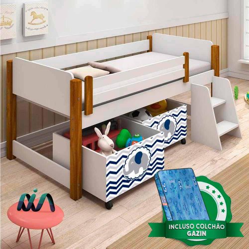 Cama Infantil Multifuncional Com Escrivaninha CM8021 Amendoa Tecno