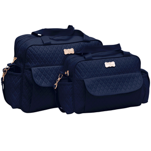 Kit Bolsas Maternidade Mave Baby Luxo Matelassê Azul Marinho