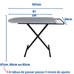 Tábua de Passar Roupa Dobrável e Regulável Reforçada Preta Fortmix - 2