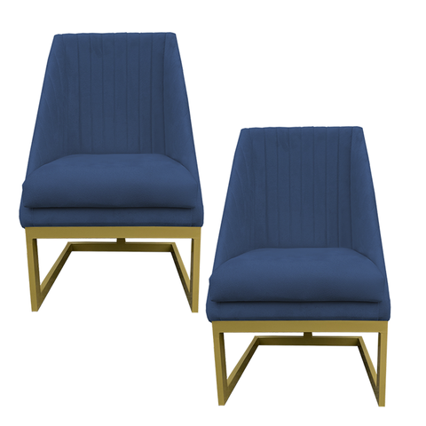 Kit 02 Cadeiras para Sala de Jantar Ana Base de Ferro Suede Azul Marinho - D'classe Decor