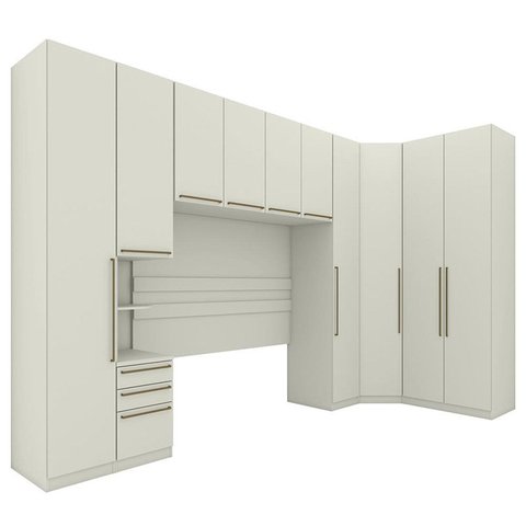 Quarto Modulado Casal Seletto 6 Peças com Canto Oblíquo Areia - Móveis Henn