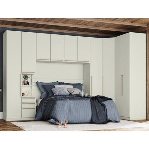 Quarto Modulado Casal Seletto 6 Peças com Canto Oblíquo Areia - Móveis Henn