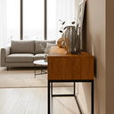 Ver imagem 2 de Aparador Moderno para Hall de Entrada 110 Cm Base Metálica Preta Mdf/mdp Resistente com Gavetas:natu