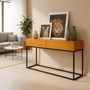 Ver imagem 1 de Aparador Moderno para Hall de Entrada 110 Cm Base Metálica Preta Mdf/mdp Resistente com Gavetas:natu