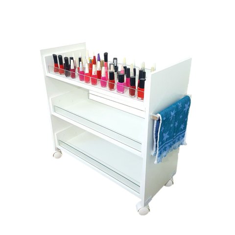 Carrinho Auxiliar Manicure Aparador Vidro Temperado Rodízios