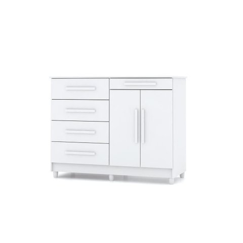 Cômoda Sapateira Huelva 2 Portas 5 Gavetas Branco em Mdf Mdp com Puxador em Mdf Sirius