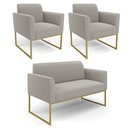 Ver imagem 1 de Namoradeira e 2 Poltronas Industrial Dourado Marisa Bouclê Cinza D03 - D’Rossi