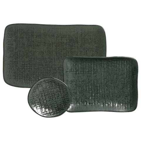Jogo para Sushi Travessas Retangulares Ramekins 57ml Cerâmica Juta Greenery Porto Brasil 18 Peças