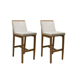 Kit 2 Banqueta Alta em Madeira Maciça Londres Linho Cru