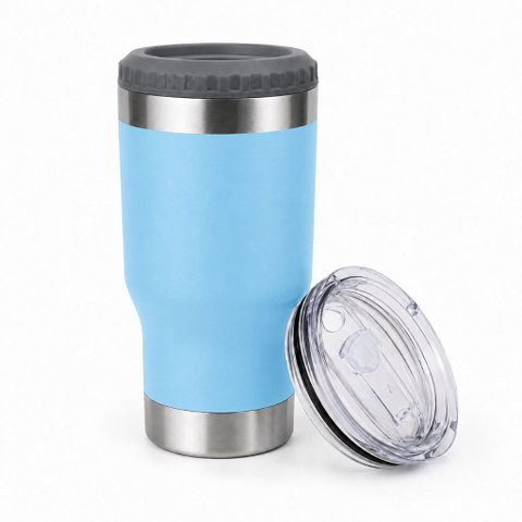 Copo Térmico MS973 420ml Inox 5 em 1 Porta Bebida, Long Neck, Garrafa e Latas com Tampa Ajustável:Az