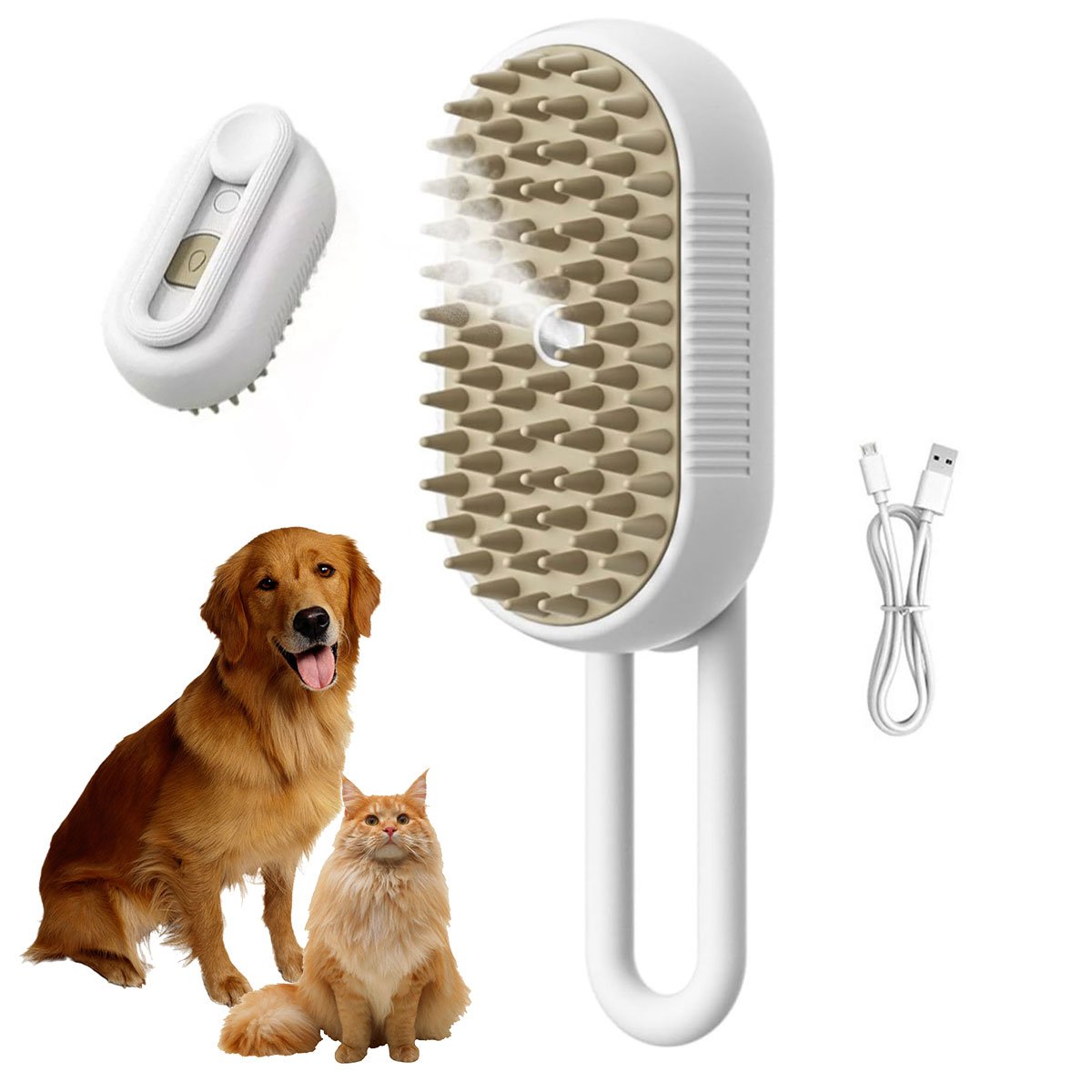 Escova a Vapor Eletrica Pet Cao Cachorro Gato Bateria Recarregavel Remove Pelo Higiene Limpeza Anima - 6