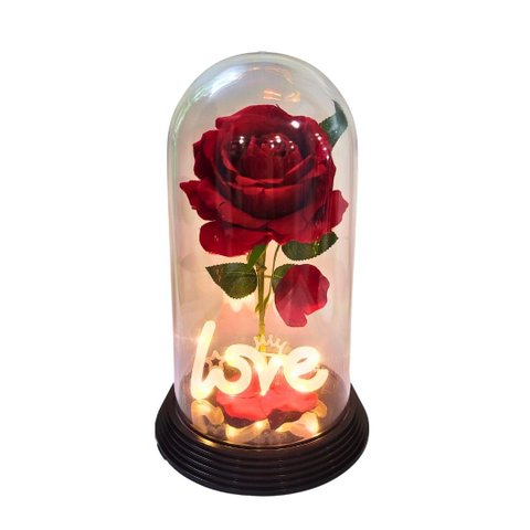 Luminária Love a Rosa Encantada Vermelha 28 Cm Presente para Namorada Presente de Natal Presente Dia