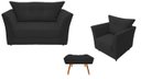 Ver imagem 1 de Kit Namoradeira + 1 Poltrona Decorativa Isis + 1 Puff Retangular Couro Preto Pés Madeira Mz Decor