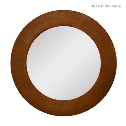Espelho Decorativo Madrid Corino 80cm Redondo Marrom