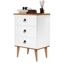 Ver imagem 2 de Mesa de Cabeceira Retrô com 3 Gavetas Madri:Branco/Freijó
