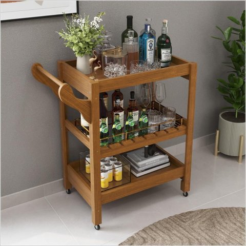 Carrinho Multiuso Server C/ Rodízios Madeira Cor Old Ofertamo