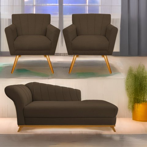 Kit Diva Recamier Vanessa 185cm Lado Direito e 02 Poltronas Laura Suede - Doce Sonho Móveis RECAMIER