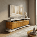 Ver imagem 2 de Rack Guarapari 180cm Design Orgânico para Sala Tv Moderno:off White/naturalle Ripado
