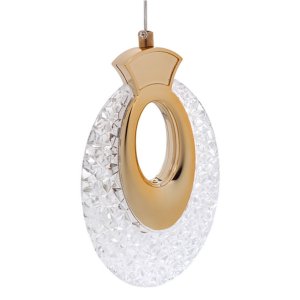 Pendente Oval Cristal Texturizado Led 7w 3 Cores 3000k 4000k 6500k Dourado Polido Interno Bivolt