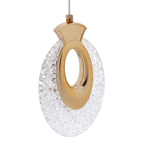 Pendente Oval Cristal Texturizado Led 7w 3 Cores 3000k 4000k 6500k Dourado Polido Interno Bivolt