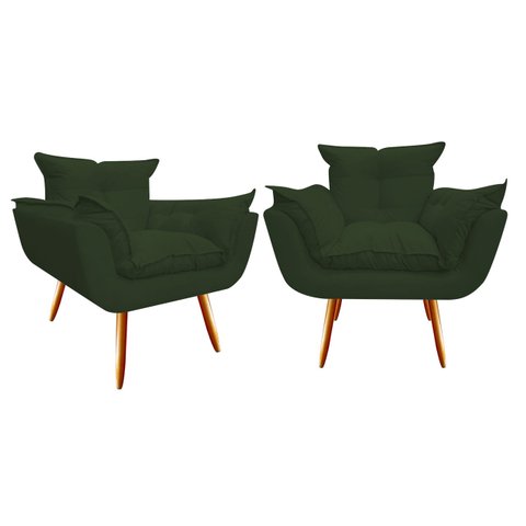 Kit 2 Poltronas Decorativa Opala Suede Verde Pés Madeira Ms Decor