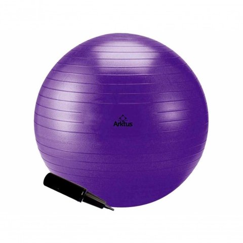 Bola Suíça para Pilates Inflável com Bomba Anti-Burst 65cm Roxa Arktus