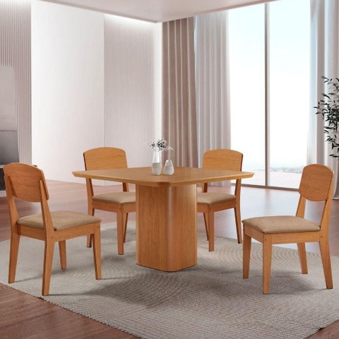 Mesa de Jantar Eloise 90cm Tampo Mdf 4 Cadeiras Copper Turim 07/naturale