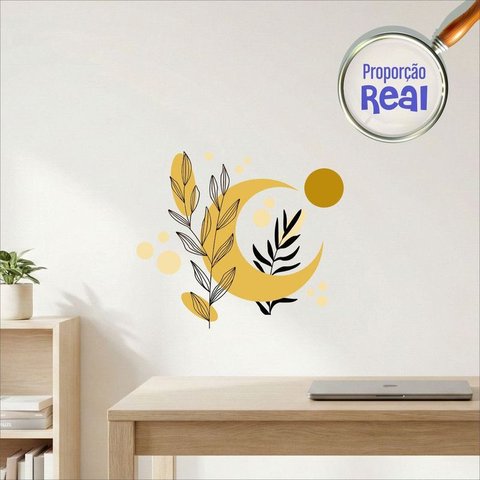 Adesivo Floral Boho Amarelo Estilo Nórdico 60x51 Minimalista Mod.05