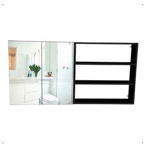 Nicho com Divisória + Armário 2 Portas Espelho Preto 50x60x15cm Preto