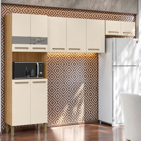 Cozinha Compacta Versalhes 9 Portas com Vidro Freijó/soft - Kits Paraná