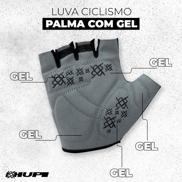 Luva Ciclismo Bike Masculino Feminino Dedo Curto Hupi Mix Preto - 5