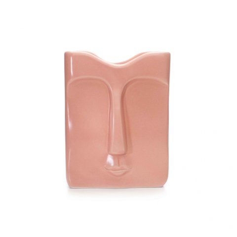 Vaso Decorativo Rosto em Cerâmica Retangular Pêssego 17x10cm - D’Rossi