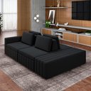 Ver imagem 1 de Sofá Ilha com Encosto e Almofadas Móveis Olimpo 245cm Modulado Veludo Preto G45 - Gran Belo