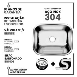 Tanque Inox American Steel 50x40 - Sobrepor e Embutir - 2